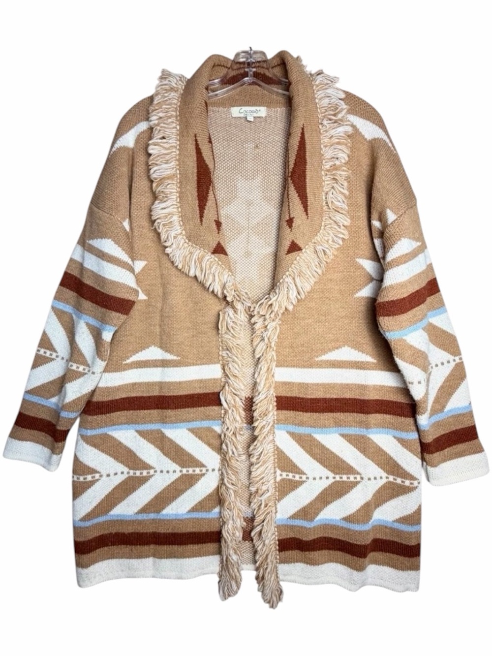 Cocogio Southwestern Aztec Fringe Wool Blend Cardigan Boho Western M